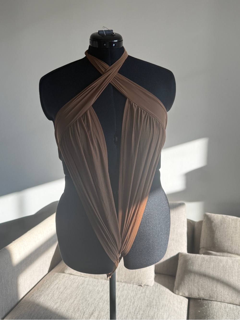 NEW Calvin Klein Brown Crisscross Halter Bodysuit